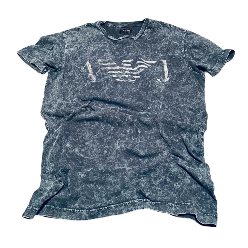 Armani Jeans Vintage Acid Mineral Wash Graphic Short Sleeve Men’s Tee Gray L